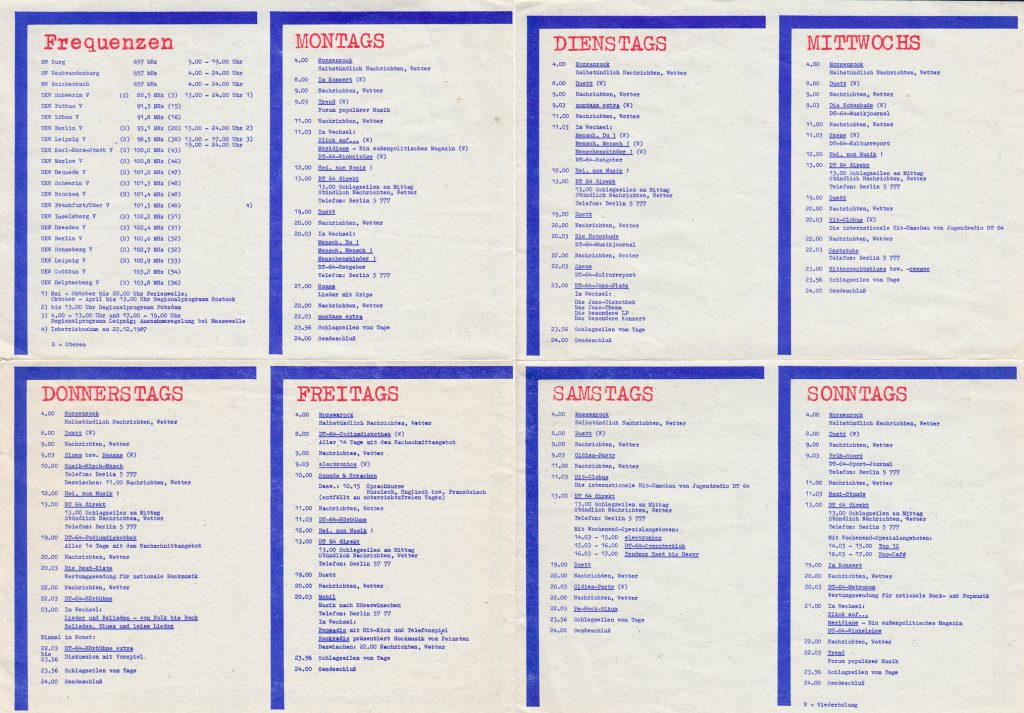 DT64-Programmschema ab 01.12.1987